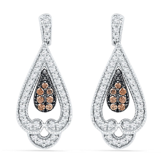 0.5 CT. T.W. Champagne and White Diamond Vintage-Style Teardrop Earrings in 10K White Gold