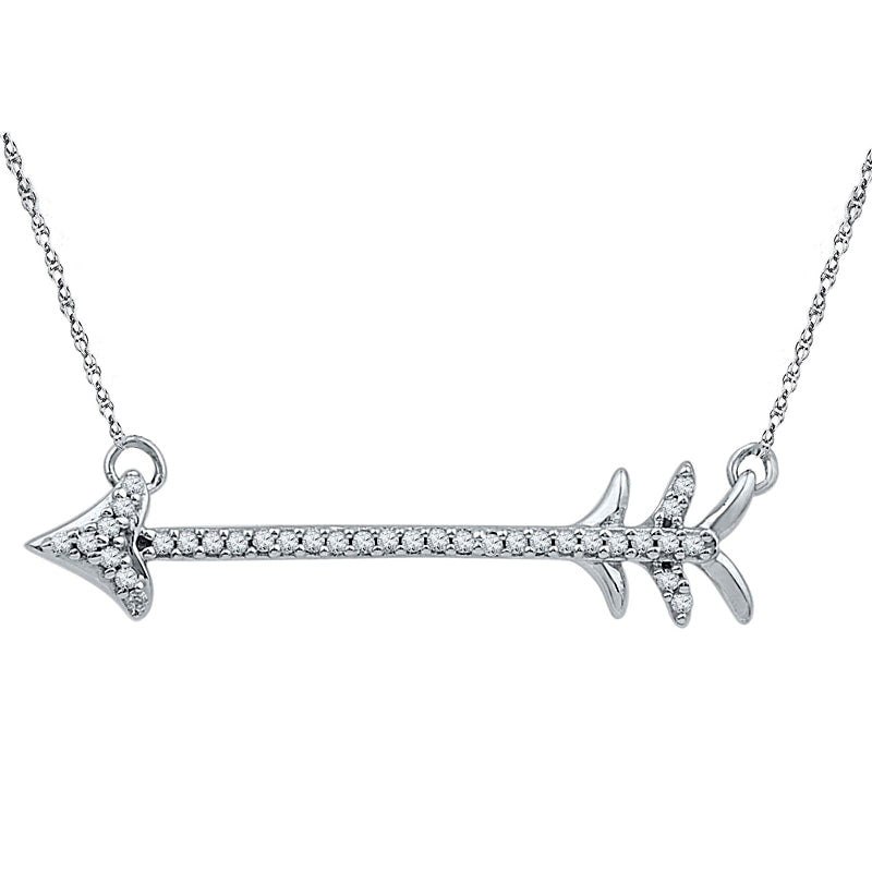 0.1 CT. T.W. Natural Diamond Arrow Necklace in Sterling Silver - 17