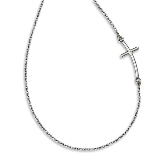 Large Sideways Curved Cross Necklace in 14K White Gold - 19