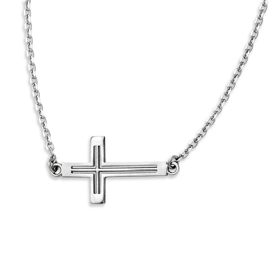 Sideways Cutout Cross Necklace in 14K White Gold - 19