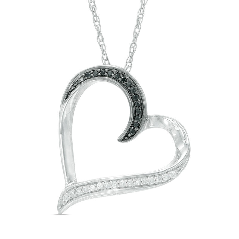 0.13 CT. T.W. Enhanced Black and White Natural Diamond Tilted Heart Pendant in Sterling Silver
