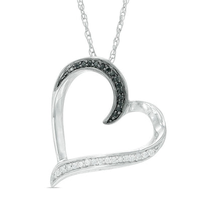 0.13 CT. T.W. Enhanced Black and White Natural Diamond Tilted Heart Pendant in Sterling Silver