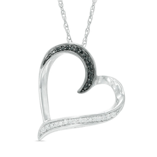 0.13 CT. T.W. Enhanced Black and White Natural Diamond Tilted Heart Pendant in Sterling Silver