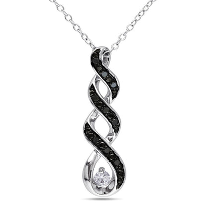 3.0mm Lab-Created White Sapphire and 0.1 CT. T.W. Enhanced Black Diamond Twist Pendant in Sterling Silver