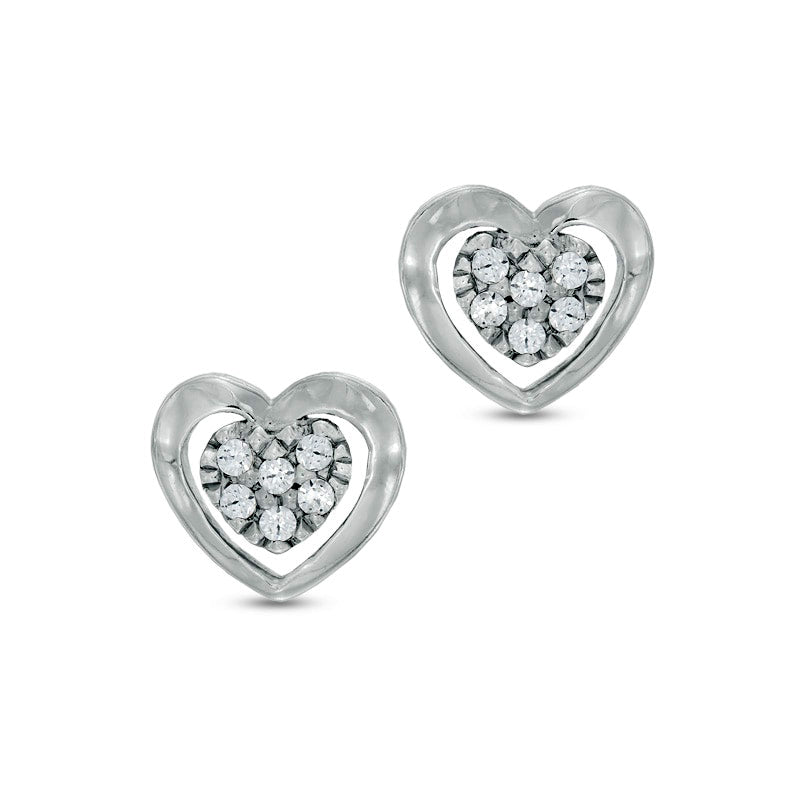 Diamond Accent Cluster Heart Stud Earrings in 10K White Gold