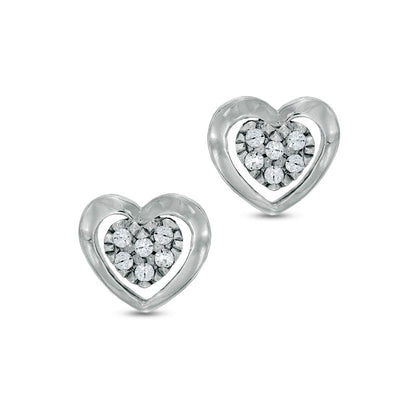 Diamond Accent Cluster Heart Stud Earrings in 10K White Gold