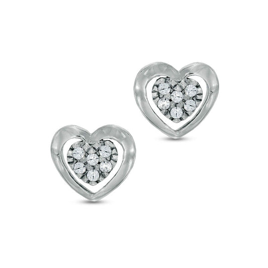 Diamond Accent Cluster Heart Stud Earrings in 10K White Gold
