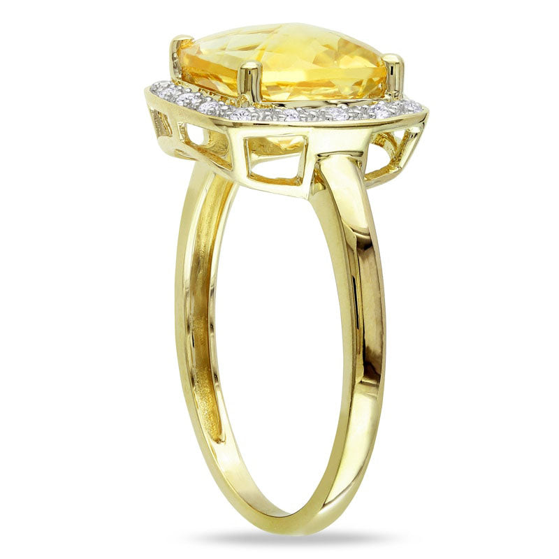 9.0mm Cushion-Cut Citrine and Natural Diamond Accent Frame Ring in Solid 10K Yellow Gold