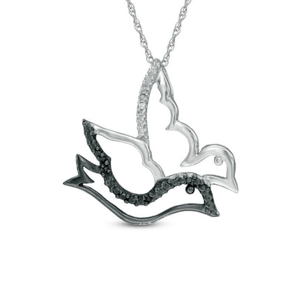 Enhanced Black and White Natural Diamond Accent Doves Pendant in Sterling Silver with Black Rhodium