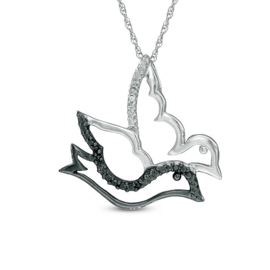 Enhanced Black and White Natural Diamond Accent Doves Pendant in Sterling Silver with Black Rhodium