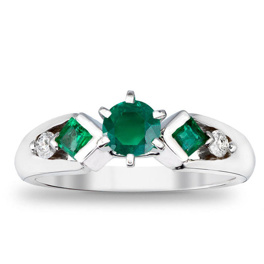 5.0mm Emerald and 0.10 CT. T.W. Natural Diamond Engagement Ring in Solid 14K White Gold