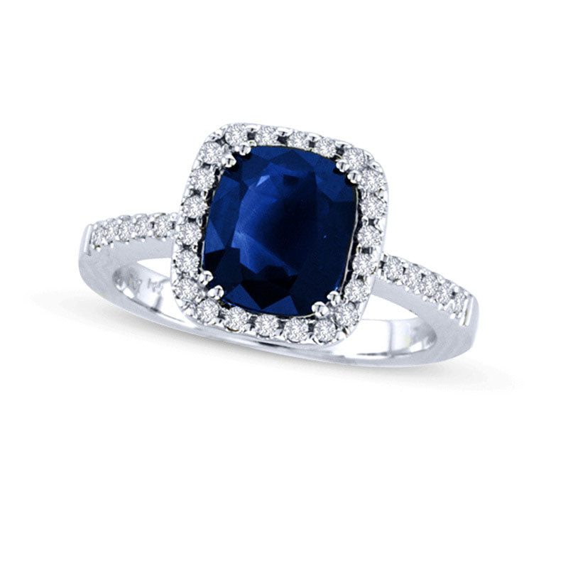 Your Stone Your StoryÖ Cushion-Cut Blue Sapphire and 0.25 CT. T.W. Natural Diamond Frame Ring in Solid 14K White Gold