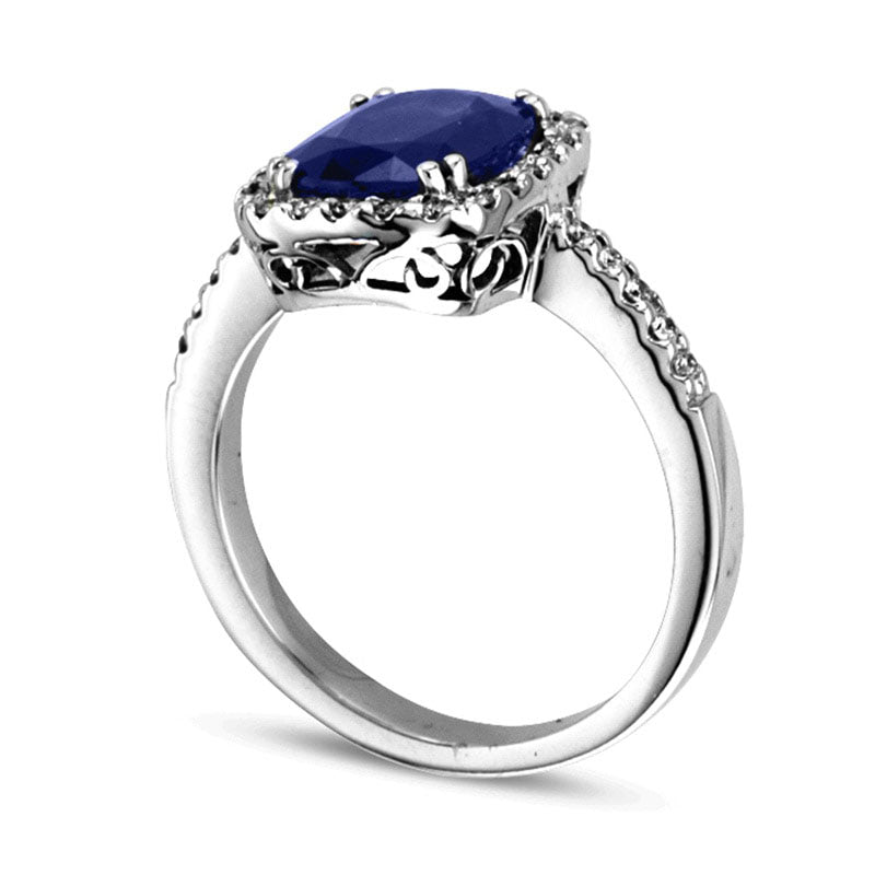 Your Stone Your StoryÖ Cushion-Cut Blue Sapphire and 0.25 CT. T.W. Natural Diamond Frame Ring in Solid 14K White Gold