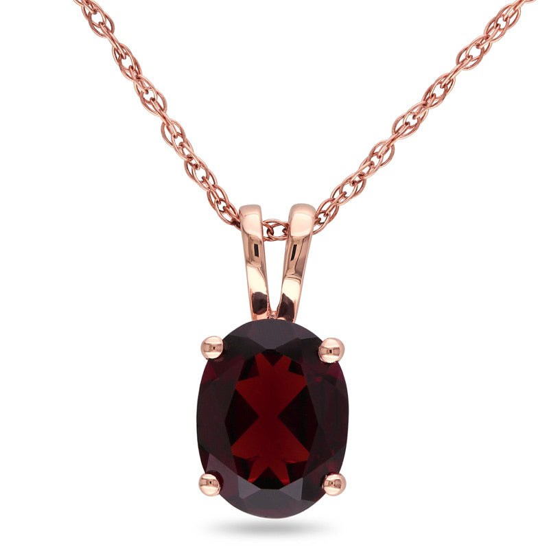 Oval Garnet Pendant in 10K Rose Gold - 17