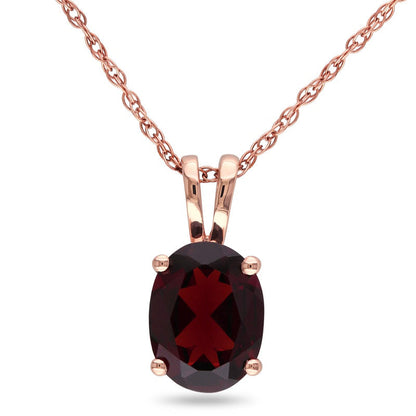 Oval Garnet Pendant in 10K Rose Gold - 17