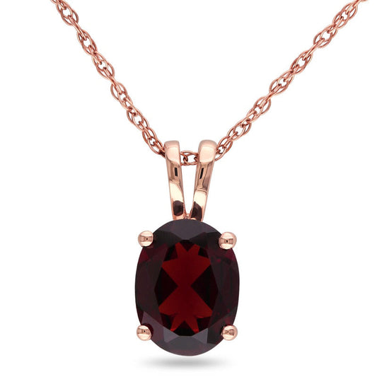 Oval Garnet Pendant in 10K Rose Gold - 17
