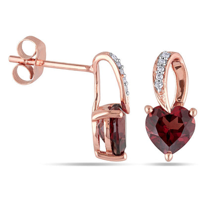 6.0mm Heart-Shaped Garnet and Diamond Accent Stud Earrings in 10K Rose Gold