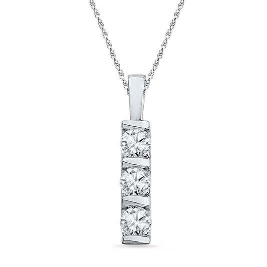 Lab-Created White Sapphire Three Stone Pendant in Sterling Silver