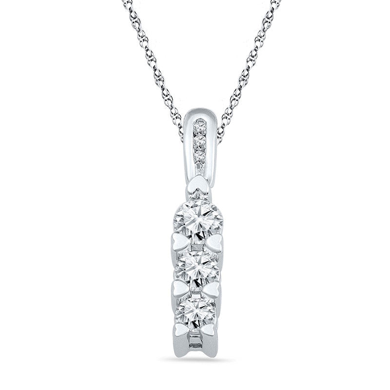 Lab-Created White Sapphire and Diamond Accent Three Stone Pendant in Sterling Silver