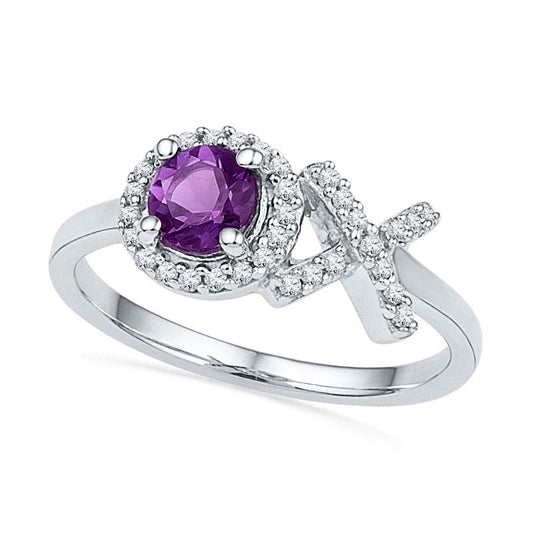 4.0mm Amethyst and Natural Diamond Accent XO" Midi Ring in Sterling Silver"
