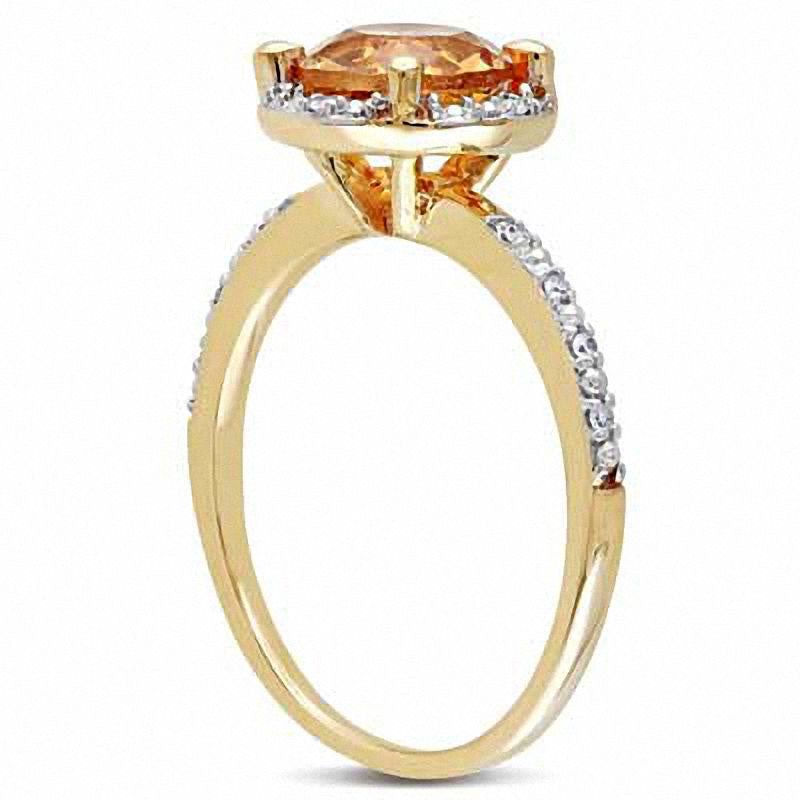 7.0mm Citrine and Natural Diamond Accent Frame Ring in Solid 10K Yellow Gold