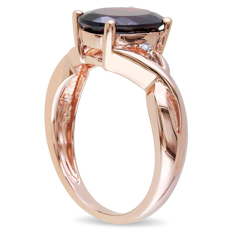 Oval Garnet and Natural Diamond Accent Ring in Solid 10K Rose Gold