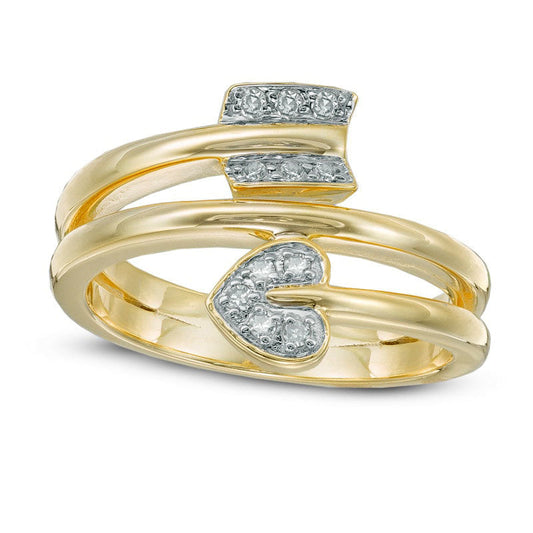 0.10 CT. T.W. Natural Diamond Arrow Ring in Sterling Silver and Solid 14K Gold Plate