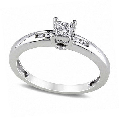 0.13 CT. T.W. Quad Princess-Cut Natural Diamond Promise Ring in Sterling Silver