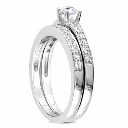 0.50 CT. T.W. Natural Diamond Bridal Engagement Ring Set in Sterling Silver