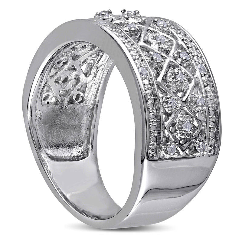0.13 CT. T.W. Natural Diamond Quilt Pattern Ring in Sterling Silver