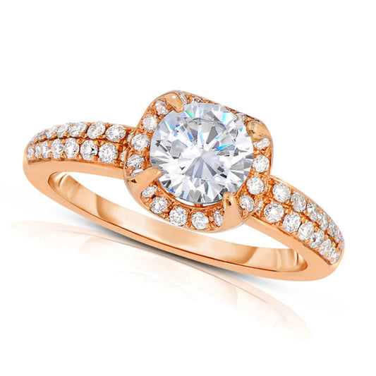 1.0 CT. T.W. Natural Diamond Frame Double Row Engagement Ring in Solid 14K Rose Gold