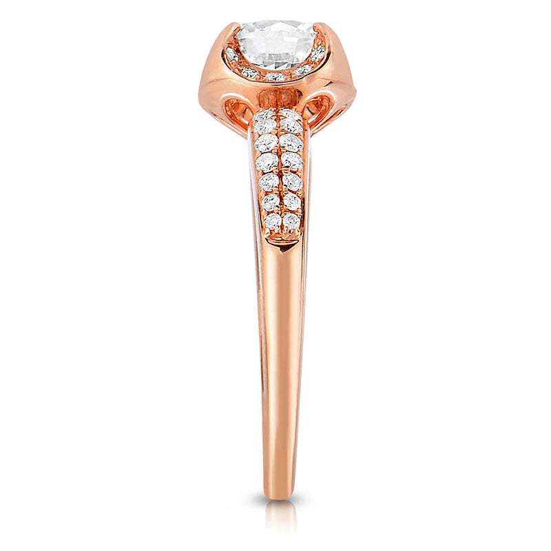 1.0 CT. T.W. Natural Diamond Frame Double Row Engagement Ring in Solid 14K Rose Gold