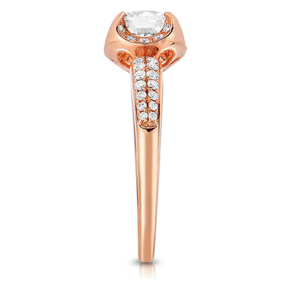 1.0 CT. T.W. Natural Diamond Frame Double Row Engagement Ring in Solid 14K Rose Gold