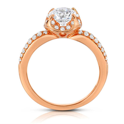 1.0 CT. T.W. Natural Diamond Frame Double Row Engagement Ring in Solid 14K Rose Gold