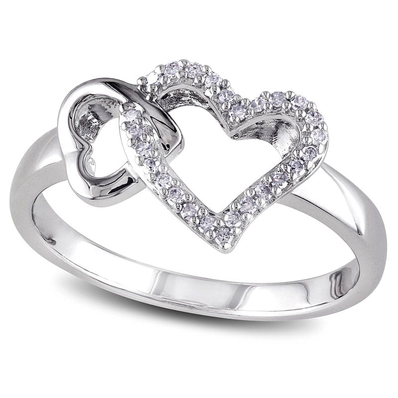 0.10 CT. T.W. Natural Diamond Double Heart Outline Ring in Sterling Silver
