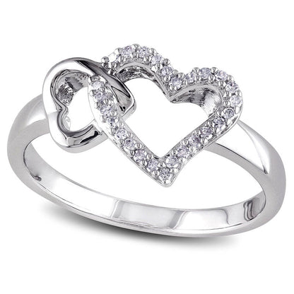 0.10 CT. T.W. Natural Diamond Double Heart Outline Ring in Sterling Silver