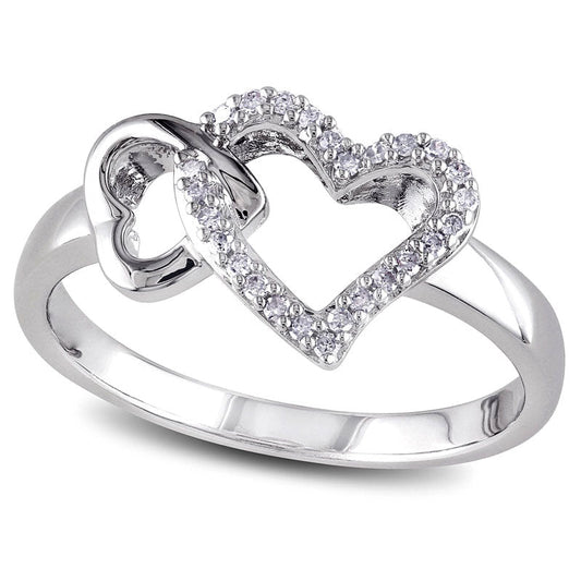 0.10 CT. T.W. Natural Diamond Double Heart Outline Ring in Sterling Silver
