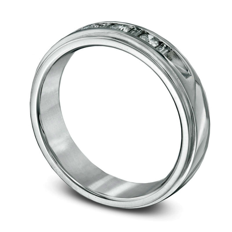 Men's 0.50 CT. T.W. Round and Baguette Natural Diamond Wedding Band in Solid 14K White Gold