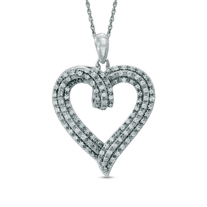 0.5 CT. T.W. Natural Diamond Layered Ribbon Heart Pendant in Sterling Silver