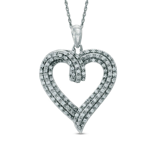 0.5 CT. T.W. Natural Diamond Layered Ribbon Heart Pendant in Sterling Silver