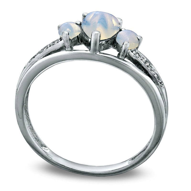 Heart-Shaped Lab-Created Opal and Diamond Accent Three Stone Promise Ring in Solid 10K White Gold
