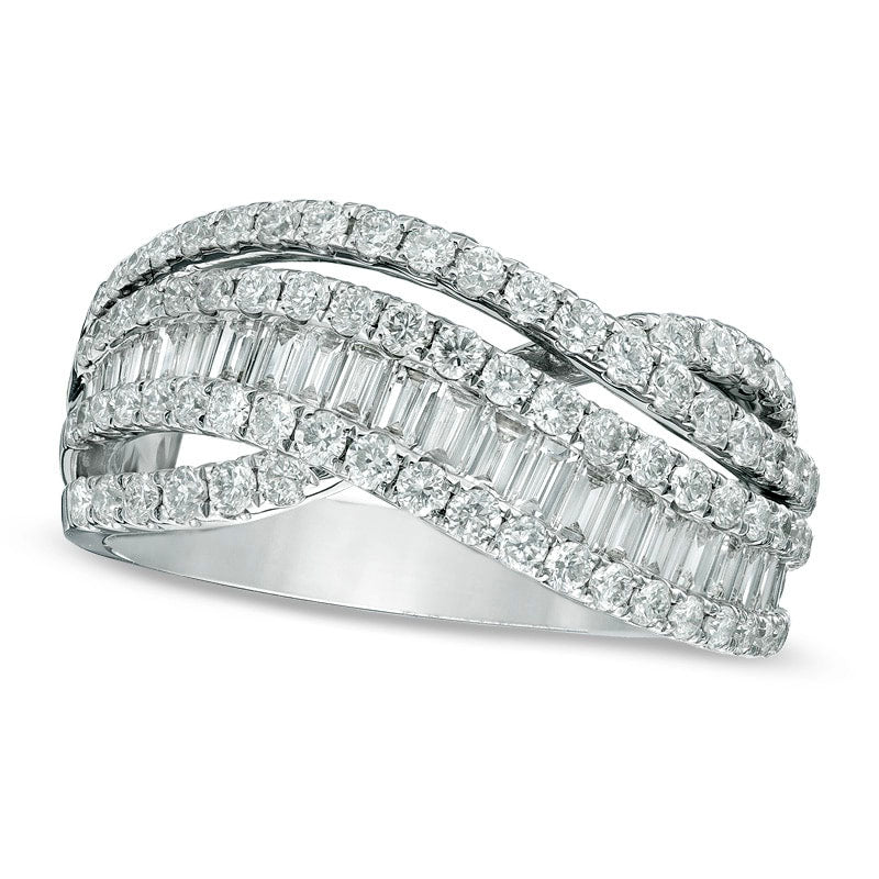 1.33 CT. T.W. Baguette Natural Diamond Multi-Row Tidal Wave Band in Solid 14K White Gold