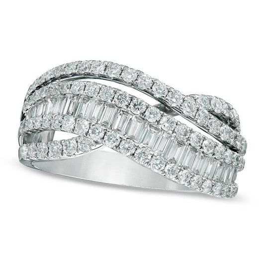 1.33 CT. T.W. Baguette Natural Diamond Multi-Row Tidal Wave Band in Solid 14K White Gold
