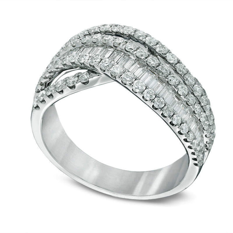 1.33 CT. T.W. Baguette Natural Diamond Multi-Row Tidal Wave Band in Solid 14K White Gold