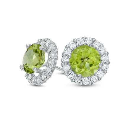 6.0mm Peridot and White Sapphire Frame Stud Earrings in 10K White Gold