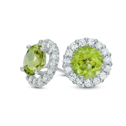 6.0mm Peridot and White Sapphire Frame Stud Earrings in 10K White Gold