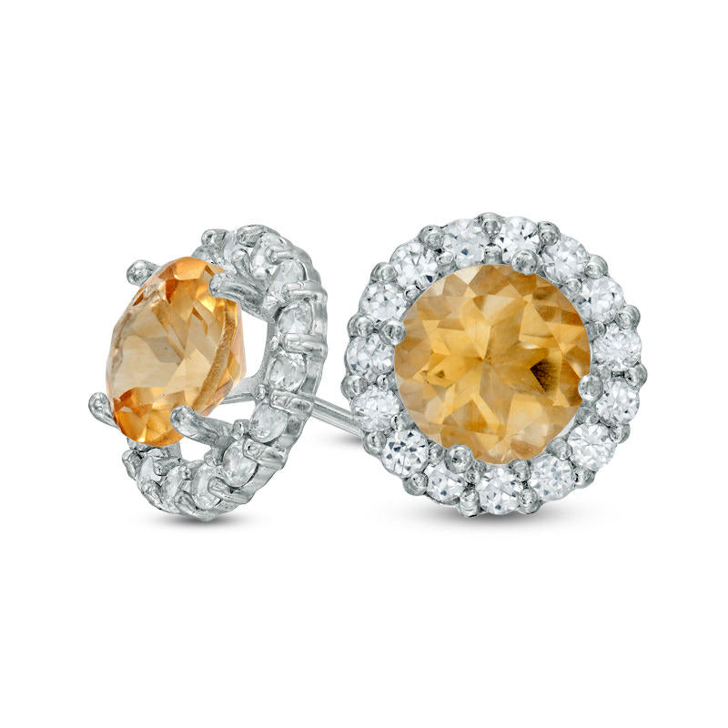6.0mm Citrine and Lab-Created White Sapphire Frame Stud Earrings in 10K White Gold