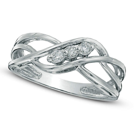 0.13 CT. T.W. Natural Diamond Three Stone Slant Ring in Solid 10K White Gold