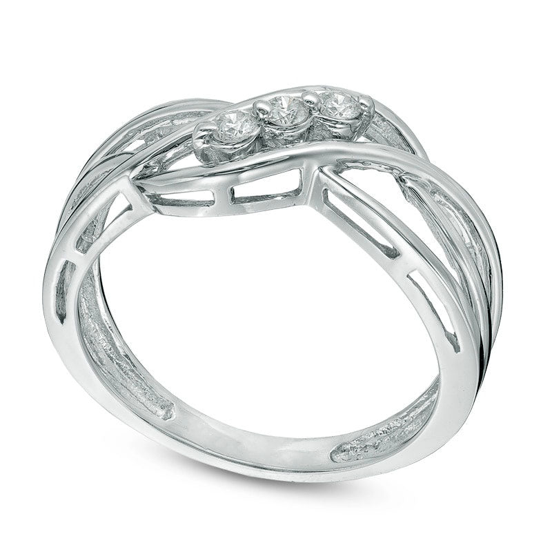 0.13 CT. T.W. Natural Diamond Three Stone Slant Ring in Solid 10K White Gold