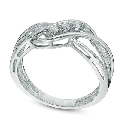 0.13 CT. T.W. Natural Diamond Three Stone Slant Ring in Solid 10K White Gold